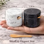 FoldTier 2 Set Marble Salt Cellar with Lid and Wooden Spoon Handcrafted Marble S... - Image 5