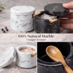 FoldTier 2 Set Marble Salt Cellar with Lid and Wooden Spoon Handcrafted Marble S... - Image 6