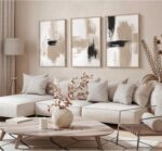 Joocrise Beige Abstract Wall Art Painting Set of 3 Neutral Canvas Wall Art Print... - Image 4