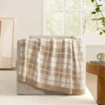 Snuggle Sac Checkered Throw Blanket for Couch, Super Soft Cozy Warm Knit Netural... - Image 3