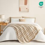 Snuggle Sac Checkered Throw Blanket for Couch, Super Soft Cozy Warm Knit Netural... - Image 4
