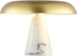 SAFAVIEH Lighting Collection Vaughan Brass Gold/White Modern Dome Mushroom 10-in... - Image 4
