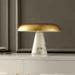SAFAVIEH Lighting Collection Vaughan Brass Gold/White Modern Dome Mushroom 10-in... - Image 8