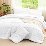 CozyLux Queen Comforter Set White, 7 Pieces Soft Pinch Pleat Bed in a Bag Queen ... - Image 7
