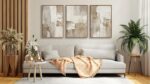 Shoci Large Framed Abstract Wabi Sabi Wall Art Modern Neutral Light Brown Color ... - Image 3