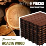 Premium Acacia Wood Interlocking Deck Tiles, 12"x12"x0.9" Outdoor Patio Flooring... - Image 5