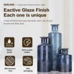Blue Ceramic Vase Set - 3 Blue Small Vases, Farmhouse Country Flower Vase Home D... - Image 4