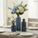 Blue Ceramic Vase Set - 3 Blue Small Vases, Farmhouse Country Flower Vase Home D... - Image 6