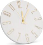 Wall Clock 12 Inch Silent Non-Ticking Imitation Wood Indoor Clock Round White De... - Image 3