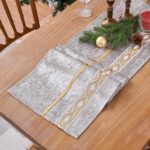 Table Runner, Velvet Sequin Luxury Runner with Glitter Golden Feather Trim Strip... - Image 5