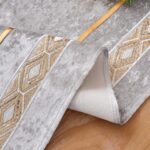 Table Runner, Velvet Sequin Luxury Runner with Glitter Golden Feather Trim Strip... - Image 6