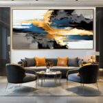 Wall Art Abstract Wall Art Prints Canvas Painting Black Yellow Blue Modern Large... - Image 3