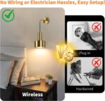 Gold Battery Operated Wall Sconce, Wireless Wall Lights Set of 2, Dimmable Wall ... - Image 5
