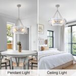 20.47" Modern Glass Chandelier for Dining Room, Brushed Nickel Textured Crystal ... - Image 5