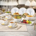 Premium Porcelain Dinnerware Set - 32 Pieces with Gold Rim, Plates, Bowls and Cu... - Image 5