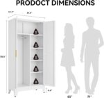 COFaR 71" Metal Wardrobe Closet with Adjustable Shelves & Hanging Rod, Freestand... - Image 3