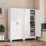 COFaR 71" Metal Wardrobe Closet with Adjustable Shelves & Hanging Rod, Freestand... - Image 4
