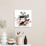 Dream Land Fashion Perfume Bottle Wall Art: Trendy Pink Gold Flowers Canvas Pain... - Image 5