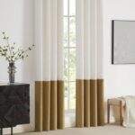 Cream Ivory Gold Velvet Curtains 84 inch Color Block Luxury Elegant Modern Livin... - Image 5