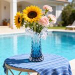 Unique Waves Hand Blown Crystal Glass Vase - Blue Gradient Flower Vase for Home ... - Image 3