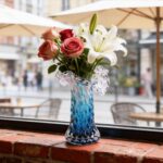 Unique Waves Hand Blown Crystal Glass Vase - Blue Gradient Flower Vase for Home ... - Image 5