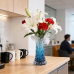 Unique Waves Hand Blown Crystal Glass Vase - Blue Gradient Flower Vase for Home ... - Image 6