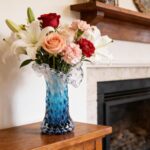 Unique Waves Hand Blown Crystal Glass Vase - Blue Gradient Flower Vase for Home ... - Image 7