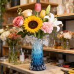 Unique Waves Hand Blown Crystal Glass Vase - Blue Gradient Flower Vase for Home ... - Image 8