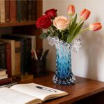 Unique Waves Hand Blown Crystal Glass Vase - Blue Gradient Flower Vase for Home ... - Image 9