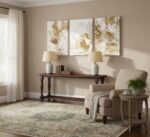3 Pcs Modern White Floral Golden Leaves Canvas Wall Art Neutral Boho Beige Botan... - Image 4