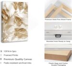 3 Pcs Modern White Floral Golden Leaves Canvas Wall Art Neutral Boho Beige Botan... - Image 6