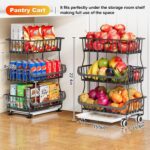 3 Tier Rolling Pantry Floor Organizers and Storage Cart with Wheels, Stackable W... - Image 3