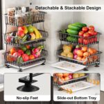 3 Tier Rolling Pantry Floor Organizers and Storage Cart with Wheels, Stackable W... - Image 4
