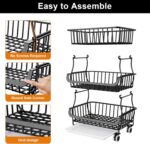 3 Tier Rolling Pantry Floor Organizers and Storage Cart with Wheels, Stackable W... - Image 6
