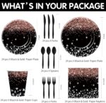 Xigejob Rose Gold And Black Party Decorations Tableware - Glitter Diamond Theme ... - Image 3