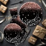 Xigejob Rose Gold And Black Party Decorations Tableware - Glitter Diamond Theme ... - Image 4