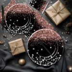 Xigejob Rose Gold And Black Party Decorations Tableware - Glitter Diamond Theme ... - Image 5