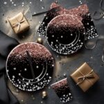 Xigejob Rose Gold And Black Party Decorations Tableware - Glitter Diamond Theme ... - Image 7