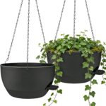 2 Pack 10 Inch Self Watering Hanging Planters for Indoor Plants, Large Black Pla... - Image 2