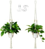 2-Pack Macrame Plant Hangers with Tassel, 35 Inch Boho Hanging Planters with 4 H... - Image 2
