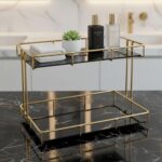 2-Tier Black Marble Bathroom Countertop Organizer – Glass Shelves & Gold Metal F... - Image 2