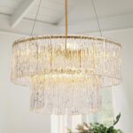 20" Crystal Chandelier Modern Gold Glass Chandeliers 2-Tier Round Elegant Luxury... - Image 2
