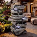 20" H Outdoor Water Fountain with LED Lights, 5-Tier Rock Outdoor Fountain with ... - Image 2