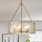 20.47" Glass Gold Chandeliers for Dining Room,Drum Dining Room Light Fixtures Ov... - Image 2