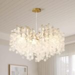 24-Inch Capiz Shell Chandelier, 8-Light Gold Coastal Chandelier, Modern Crystal ... - Image 2