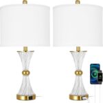 25" Crystal Glass Table Lamps Set of 2, with USB C+A Ports, Gold Bedside Lamp, W... - Image 2
