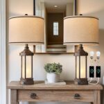 25'' Table Lamps Set of 2 for Living Room Bedroom Farmhouse Metal Lamps with 2 U... - Image 2