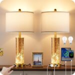 25.6" Gold Table Lamps Set of 2, Tall Bedside Lamps with Nightlight, Modern Nigh... - Image 2