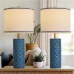 27" Farmhouse Bedside Table Lamp Set of 2, Bule Modern Ceramic Lamps for Living ... - Image 2