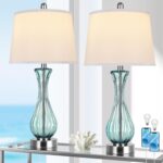 27.5" Coastal Glass Table Lamp Set of 2, 3-way Dimmable Full Touch Control Beach... - Image 2